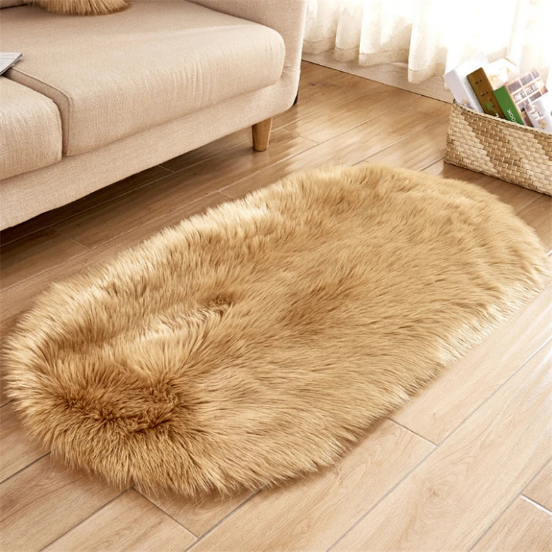 Red Blanket Faux Fur Imitation Wool Rug Floor  Pure Color Rugs Sheepskin Carpets For Living Room Bedroom