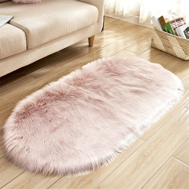Red Blanket Faux Fur Imitation Wool Rug Floor  Pure Color Rugs Sheepskin Carpets For Living Room Bedroom