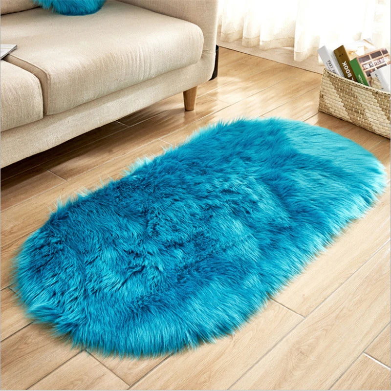 Red Blanket Faux Fur Imitation Wool Rug Floor  Pure Color Rugs Sheepskin Carpets For Living Room Bedroom