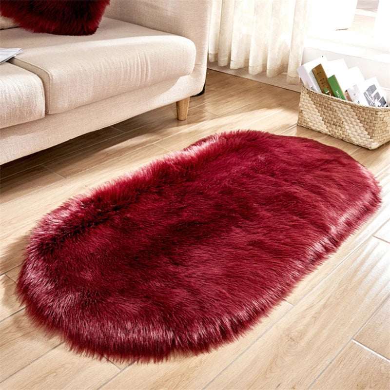Red Blanket Faux Fur Imitation Wool Rug Floor  Pure Color Rugs Sheepskin Carpets For Living Room Bedroom