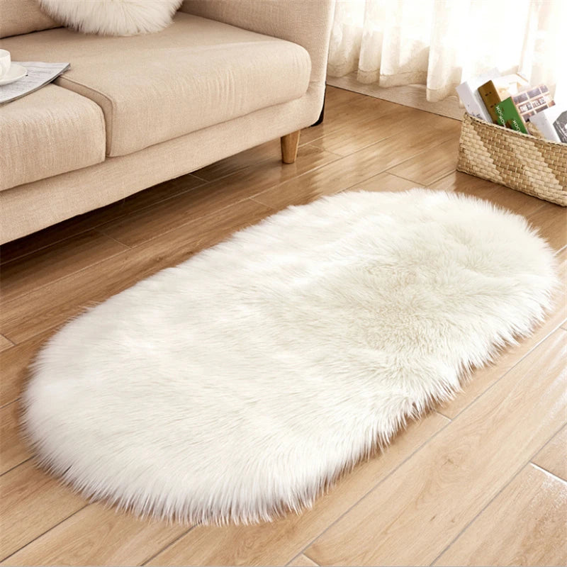 Red Blanket Faux Fur Imitation Wool Rug Floor  Pure Color Rugs Sheepskin Carpets For Living Room Bedroom