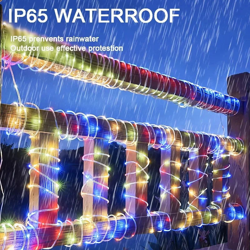 7m/12m/22m Solar Christmas Rope Light Outdoor Waterproof Xmas Garland Fairy Garden Decoration
