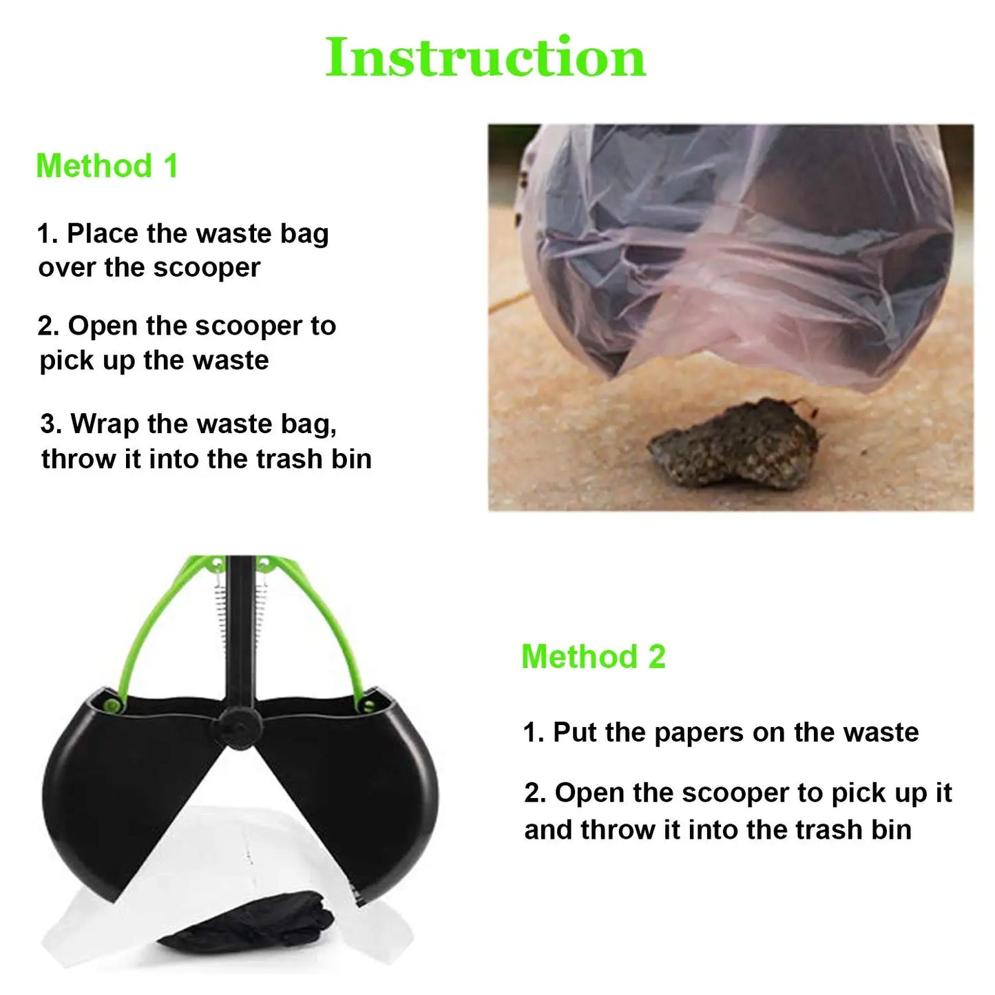 Portable Foldable Dog Poop Scooper No-Bend Pet Waste Pickup Tool Scoop for Large/Small Dogs Outdoor Walking  Lawn Cleaning Pet