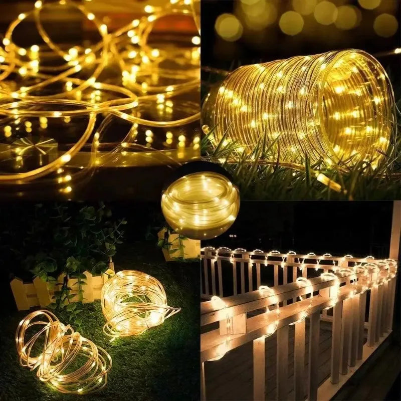 7m/12m/22m Solar Christmas Rope Light Outdoor Waterproof Xmas Garland Fairy Garden Decoration