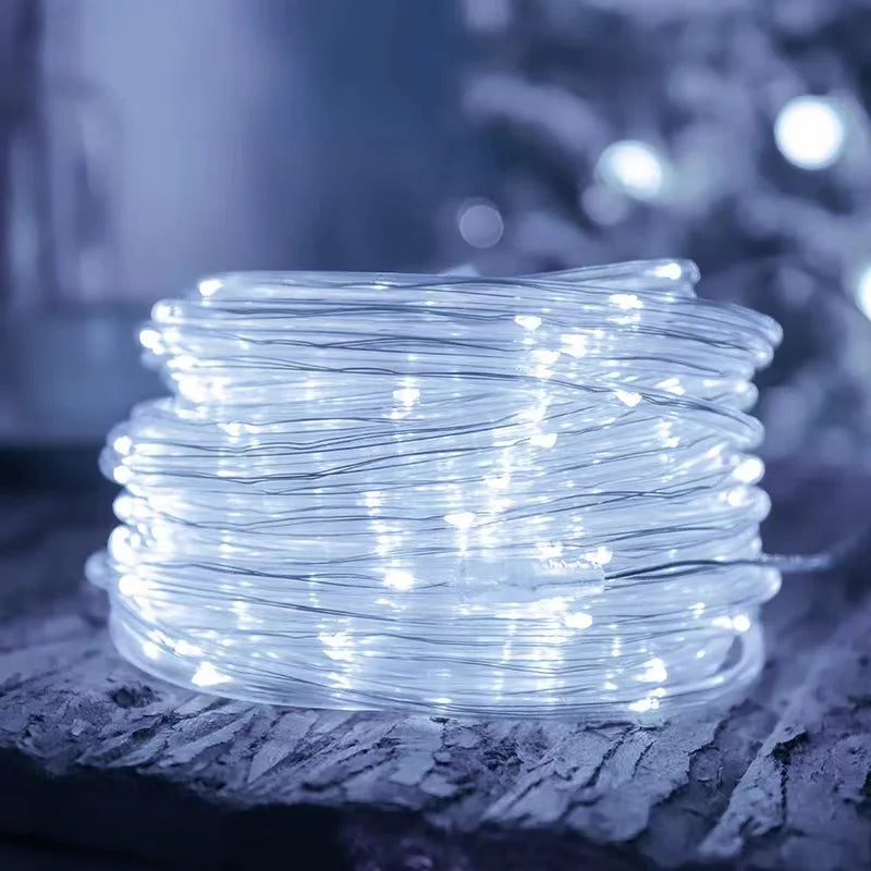 7m/12m/22m Solar Christmas Rope Light Outdoor Waterproof Xmas Garland Fairy Garden Decoration