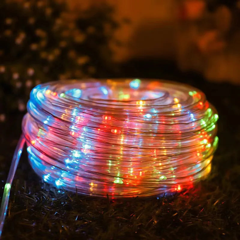 7m/12m/22m Solar Christmas Rope Light Outdoor Waterproof Xmas Garland Fairy Garden Decoration