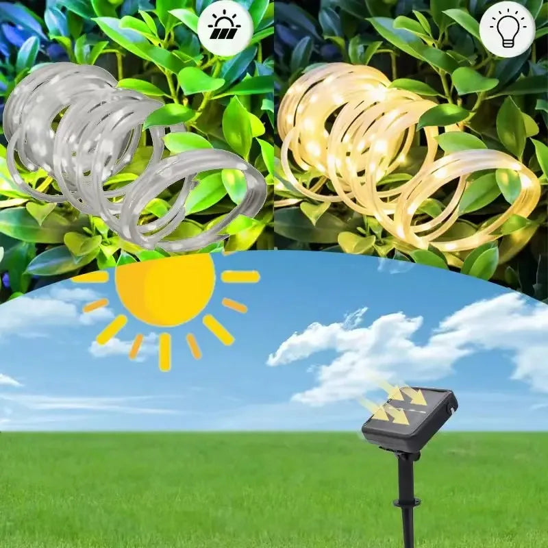 7m/12m/22m Solar Christmas Rope Light Outdoor Waterproof Xmas Garland Fairy Garden Decoration