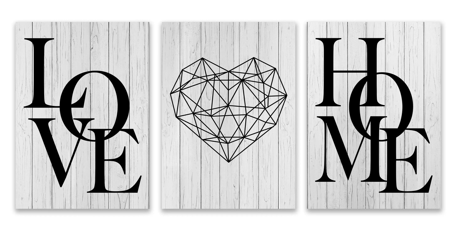 3pcs Love Home Diamond Heart Letter Canvas Prints Nordic Modern Living Room Wall Art Black White Decorative Paintings Home Decor