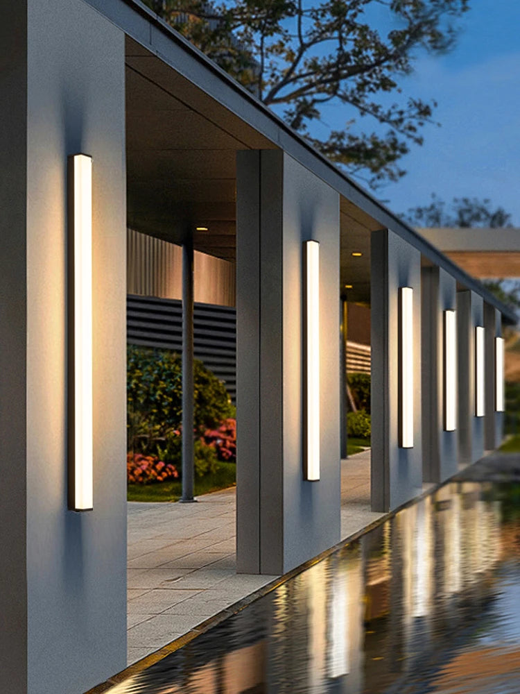 Modern Waterproof Outdoor Long Strip LED Wall Light IP65 Wrought Iron Wall Light Garden Porch Wall Light 110V 220V Lighting